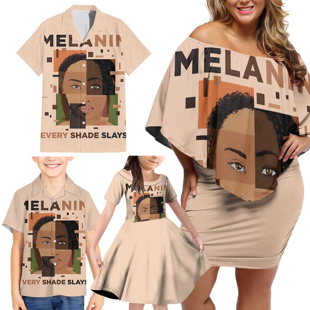 Melanin Every Shade Slays Family Matching Off Shoulder Short Dress and Hawaiian Shirt African Women
