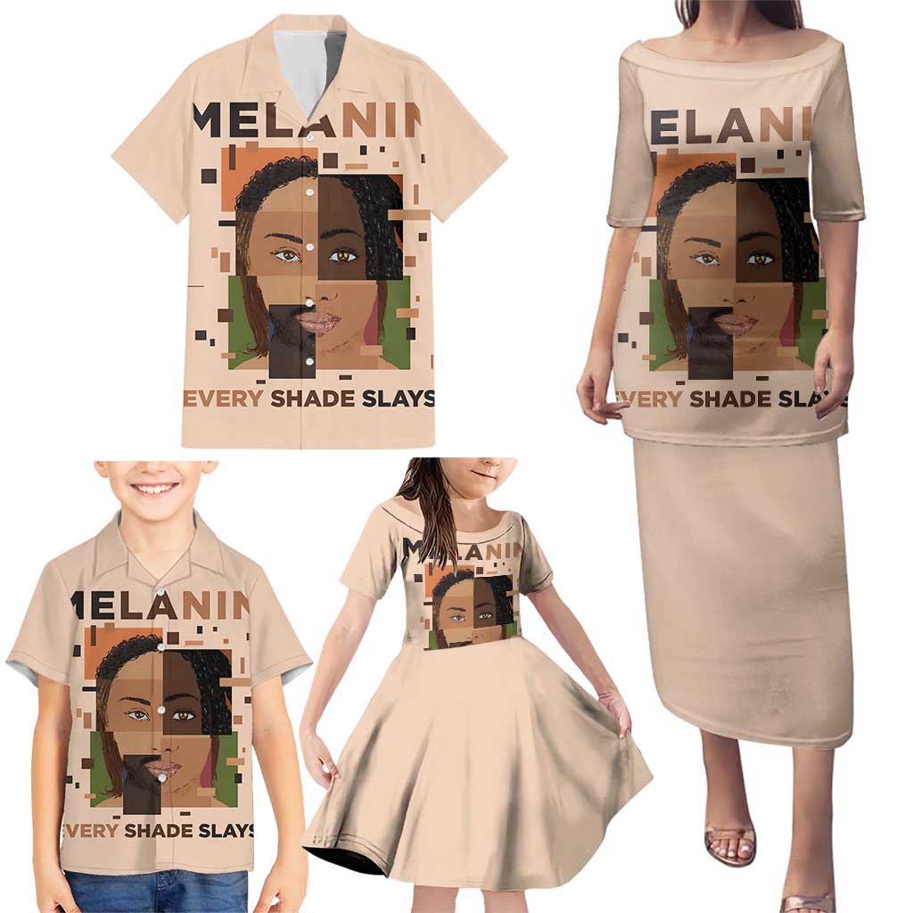 Melanin Every Shade Slays Family Matching Puletasi and Hawaiian Shirt African Women