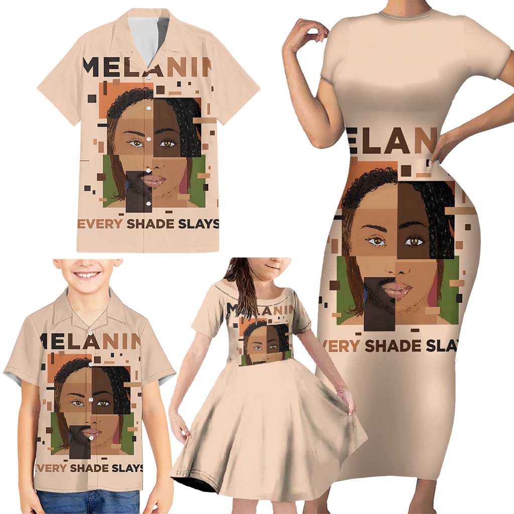Melanin Every Shade Slays Family Matching Short Sleeve Bodycon Dress and Hawaiian Shirt African Women