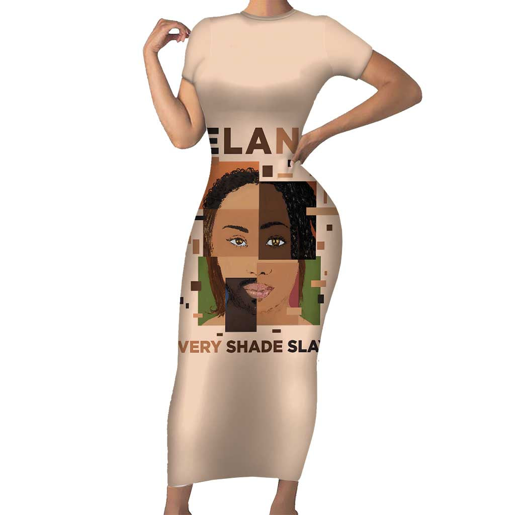 Melanin Every Shade Slays Family Matching Short Sleeve Bodycon Dress and Hawaiian Shirt African Women