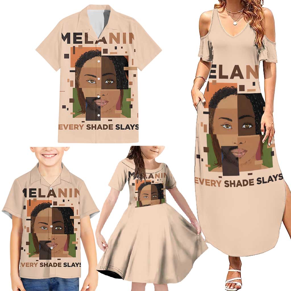 Melanin Every Shade Slays Family Matching Summer Maxi Dress and Hawaiian Shirt African Women
