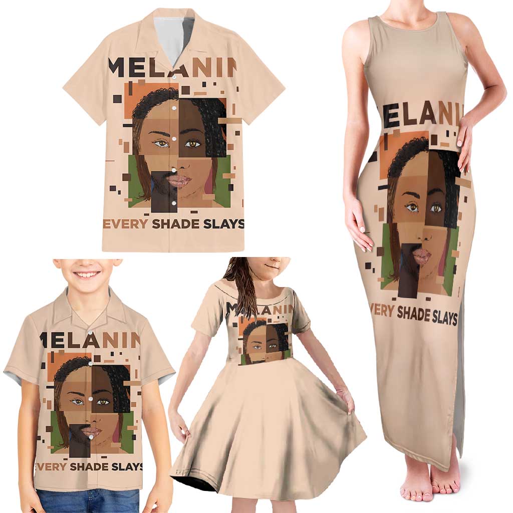 Melanin Every Shade Slays Family Matching Tank Maxi Dress and Hawaiian Shirt African Women