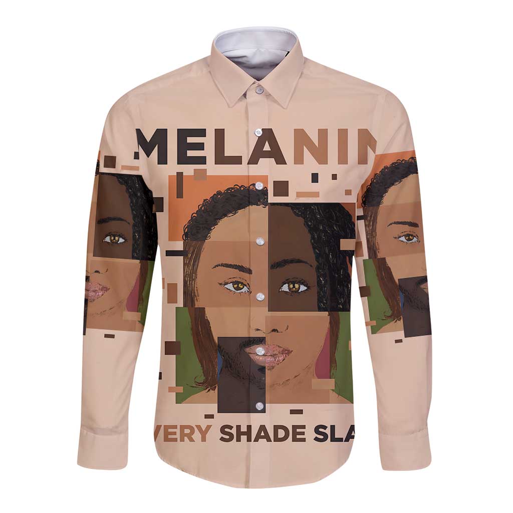 Melanin Every Shade Slays Long Sleeve Button Shirt African Women