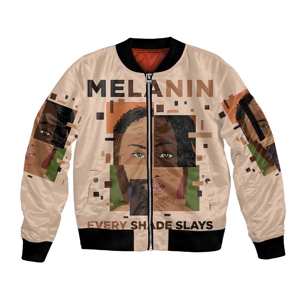 Melanin Every Shade Slays Sleeve Zip Bomber Jacket African Women