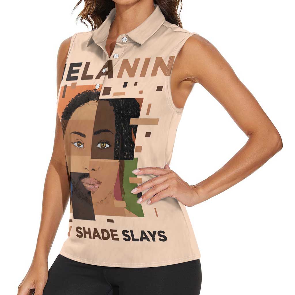 Melanin Every Shade Slays Women Sleeveless Polo Shirt African Women