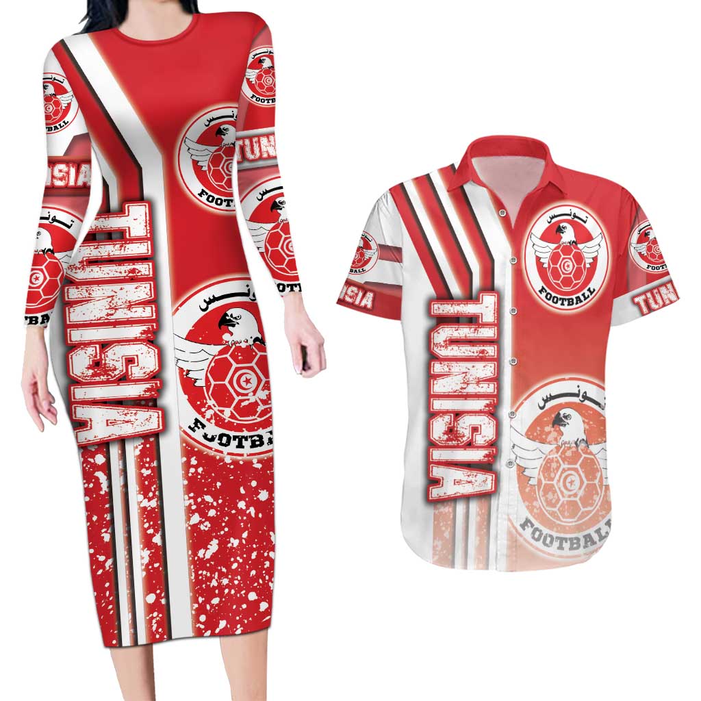 Tunisia Football Couples Matching Long Sleeve Bodycon Dress and Hawaiian Shirt Eagles of Carthage Soccer - Road To Champion