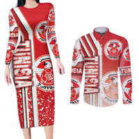 Tunisia Football Couples Matching Long Sleeve Bodycon Dress and Long Sleeve Button Shirt Eagles of Carthage Soccer - Road To Champion