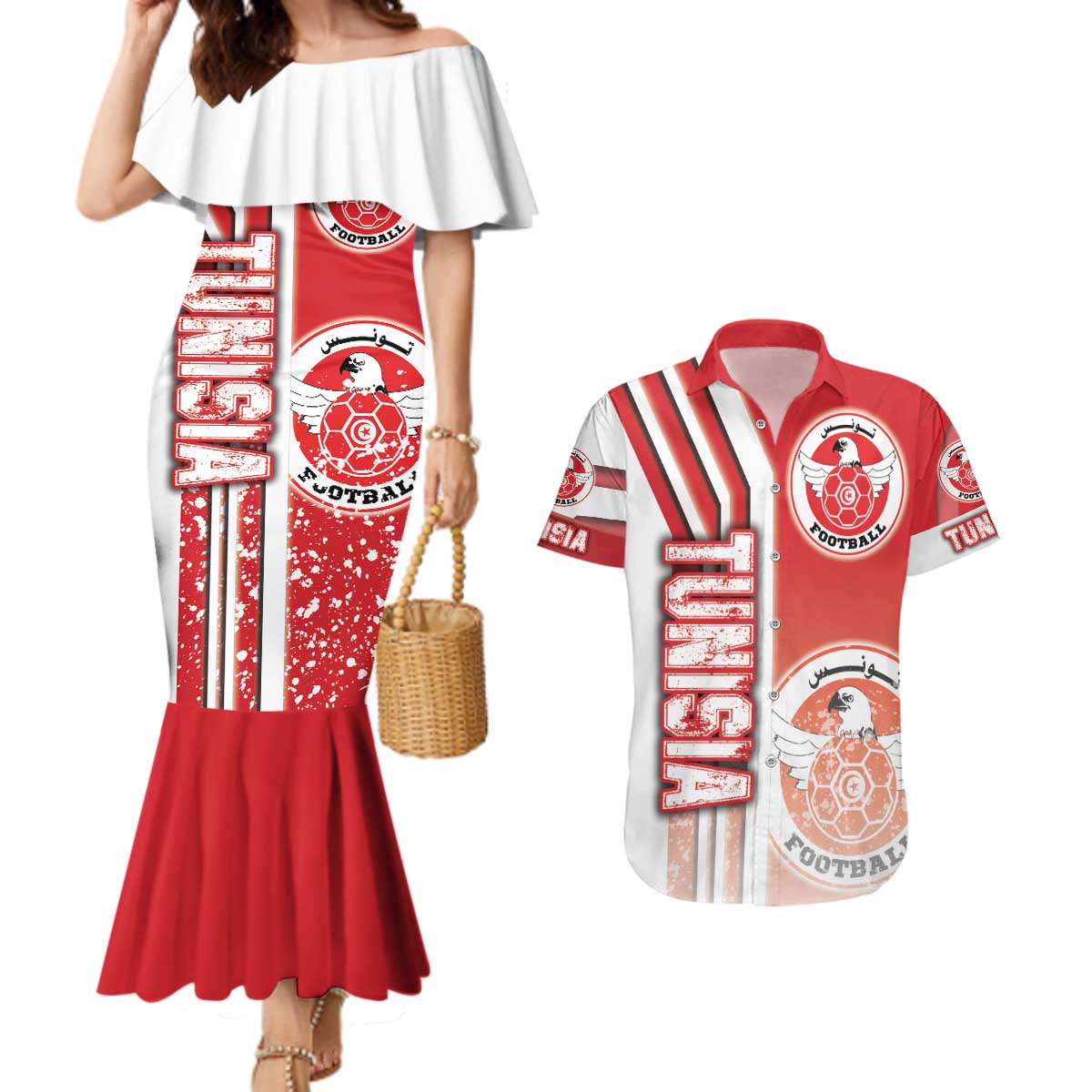 Tunisia Football Couples Matching Mermaid Dress and Hawaiian Shirt Eagles of Carthage Soccer - Road To Champion