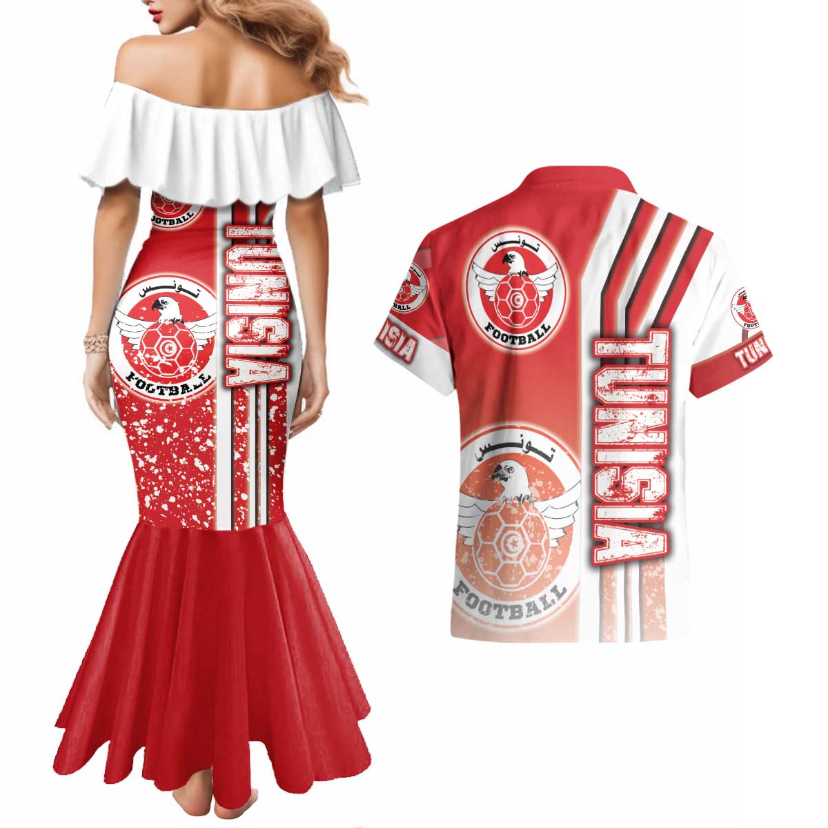 Tunisia Football Couples Matching Mermaid Dress and Hawaiian Shirt Eagles of Carthage Soccer - Road To Champion