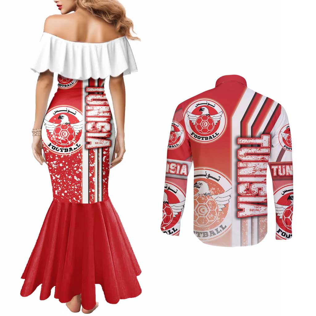 Tunisia Football Couples Matching Mermaid Dress and Long Sleeve Button Shirt Eagles of Carthage Soccer - Road To Champion
