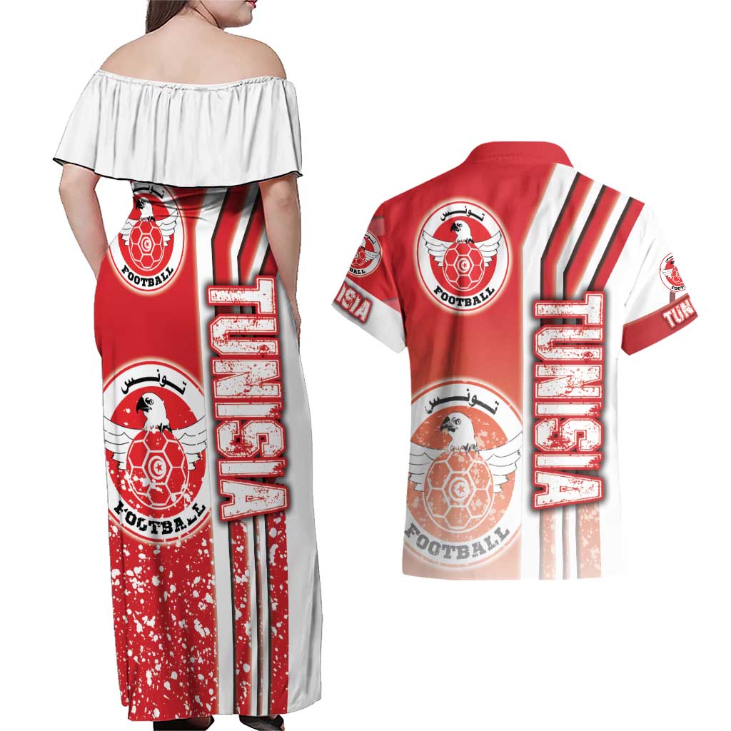 Tunisia Football Couples Matching Off Shoulder Maxi Dress and Hawaiian Shirt Eagles of Carthage Soccer - Road To Champion