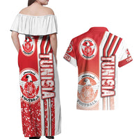 Tunisia Football Couples Matching Off Shoulder Maxi Dress and Hawaiian Shirt Eagles of Carthage Soccer - Road To Champion