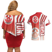 Tunisia Football Couples Matching Off Shoulder Short Dress and Hawaiian Shirt Eagles of Carthage Soccer - Road To Champion