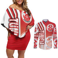 Tunisia Football Couples Matching Off Shoulder Short Dress and Long Sleeve Button Shirt Eagles of Carthage Soccer - Road To Champion