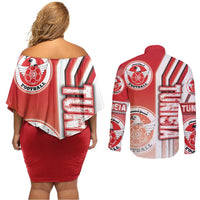 Tunisia Football Couples Matching Off Shoulder Short Dress and Long Sleeve Button Shirt Eagles of Carthage Soccer - Road To Champion