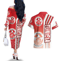 Tunisia Football Couples Matching Off The Shoulder Long Sleeve Dress and Hawaiian Shirt Eagles of Carthage Soccer - Road To Champion