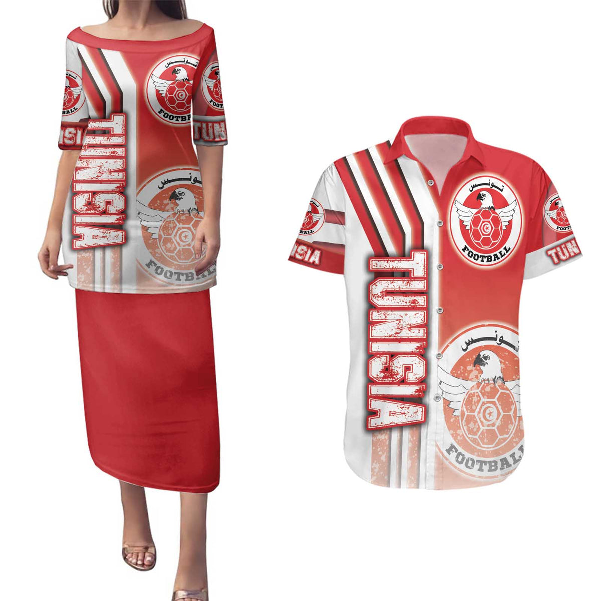Tunisia Football Couples Matching Puletasi and Hawaiian Shirt Eagles of Carthage Soccer - Road To Champion