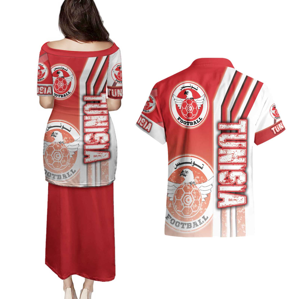 Tunisia Football Couples Matching Puletasi and Hawaiian Shirt Eagles of Carthage Soccer - Road To Champion
