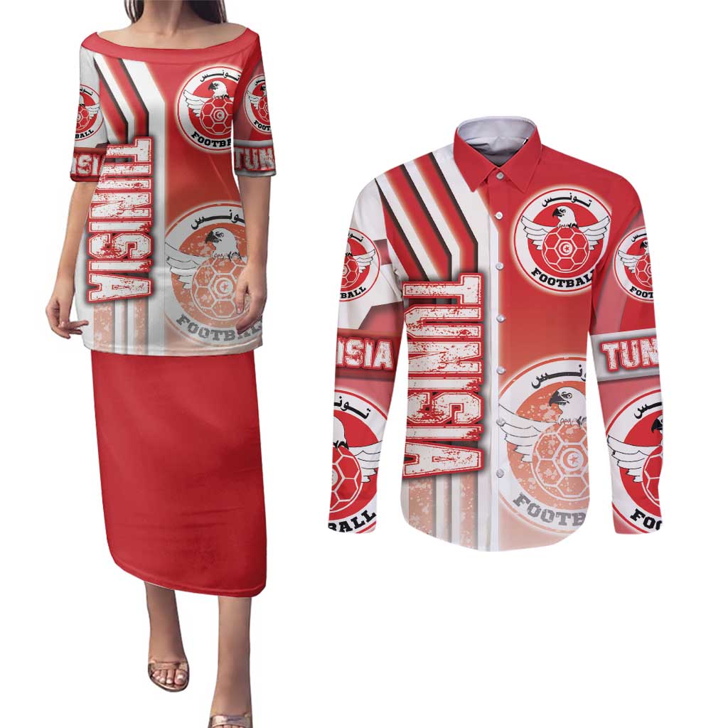 Tunisia Football Couples Matching Puletasi and Long Sleeve Button Shirt Eagles of Carthage Soccer - Road To Champion