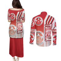 Tunisia Football Couples Matching Puletasi and Long Sleeve Button Shirt Eagles of Carthage Soccer - Road To Champion