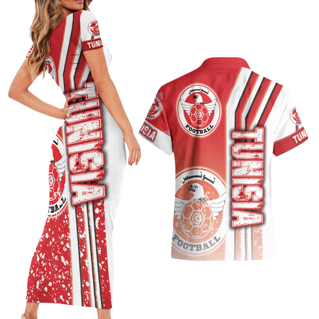 Tunisia Football Couples Matching Short Sleeve Bodycon Dress and Hawaiian Shirt Eagles of Carthage Soccer - Road To Champion