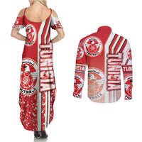 Tunisia Football Couples Matching Summer Maxi Dress and Long Sleeve Button Shirt Eagles of Carthage Soccer - Road To Champion