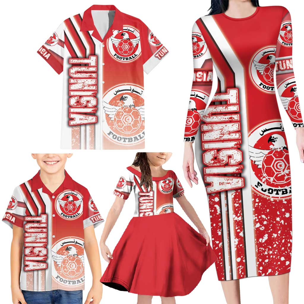 Tunisia Football Family Matching Long Sleeve Bodycon Dress and Hawaiian Shirt Eagles of Carthage Soccer - Road To Champion