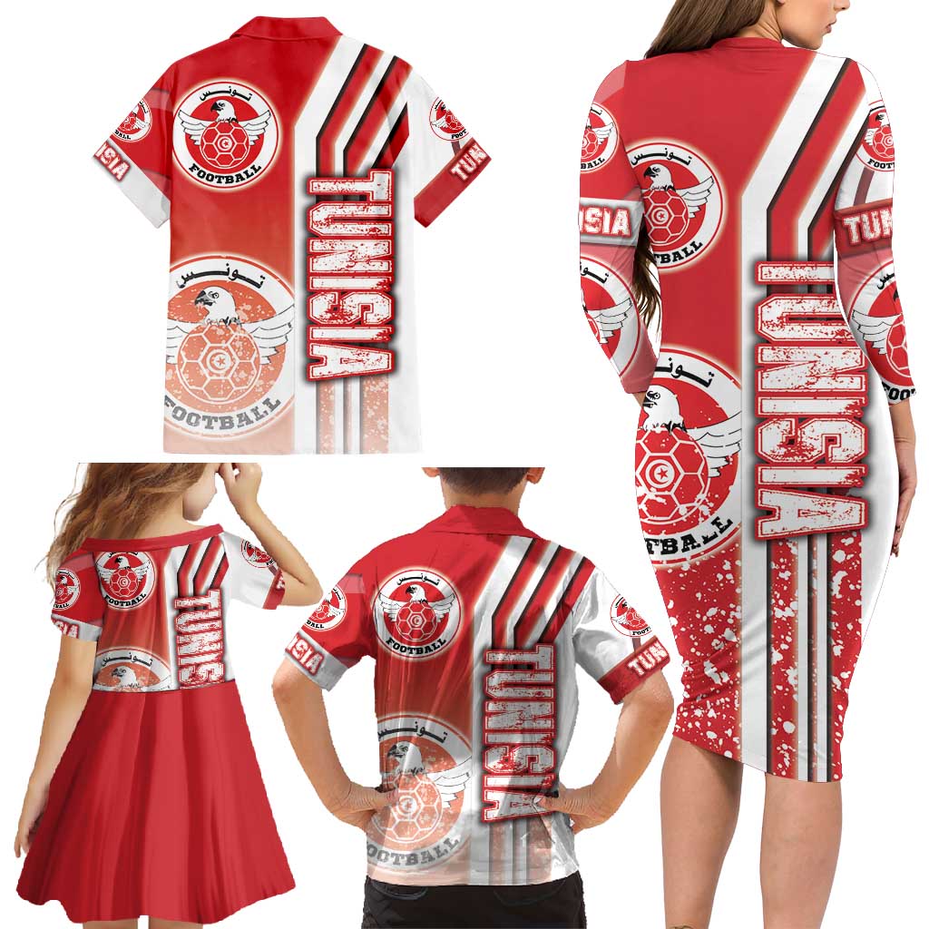 Tunisia Football Family Matching Long Sleeve Bodycon Dress and Hawaiian Shirt Eagles of Carthage Soccer - Road To Champion