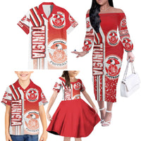 Tunisia Football Family Matching Off The Shoulder Long Sleeve Dress and Hawaiian Shirt Eagles of Carthage Soccer - Road To Champion