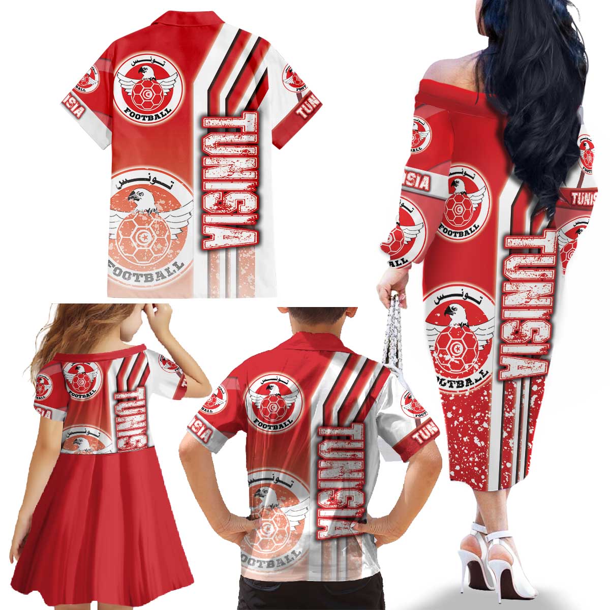 Tunisia Football Family Matching Off The Shoulder Long Sleeve Dress and Hawaiian Shirt Eagles of Carthage Soccer - Road To Champion