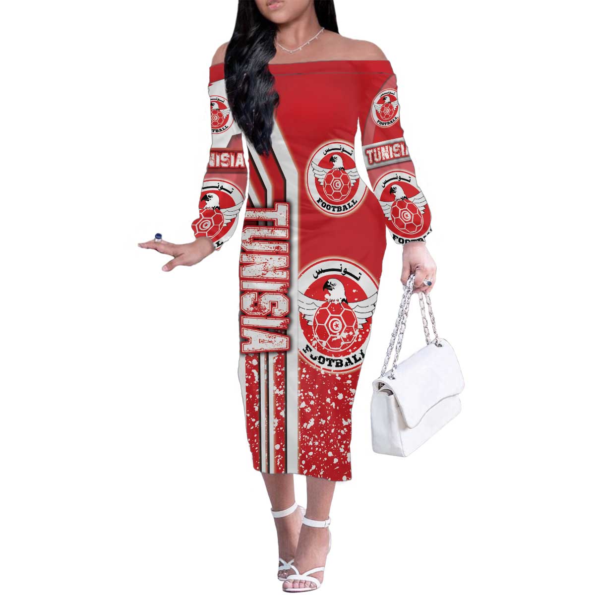 Tunisia Football Family Matching Off The Shoulder Long Sleeve Dress and Hawaiian Shirt Eagles of Carthage Soccer - Road To Champion