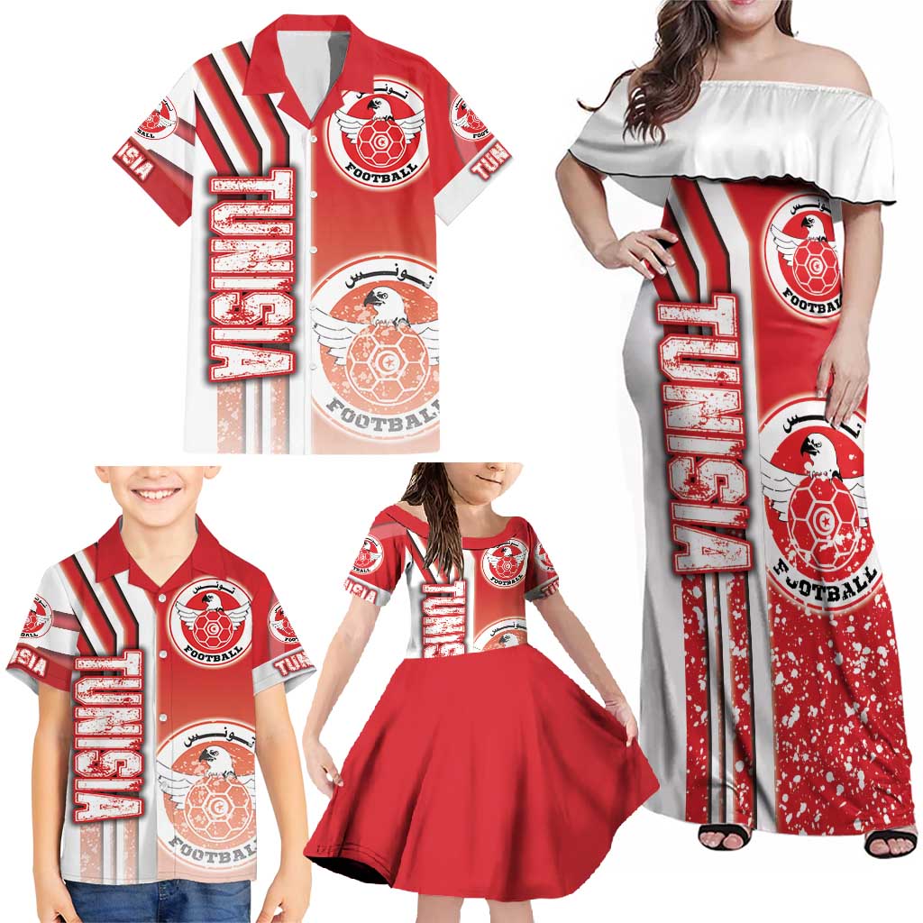 Tunisia Football Family Matching Off Shoulder Maxi Dress and Hawaiian Shirt Eagles of Carthage Soccer - Road To Champion