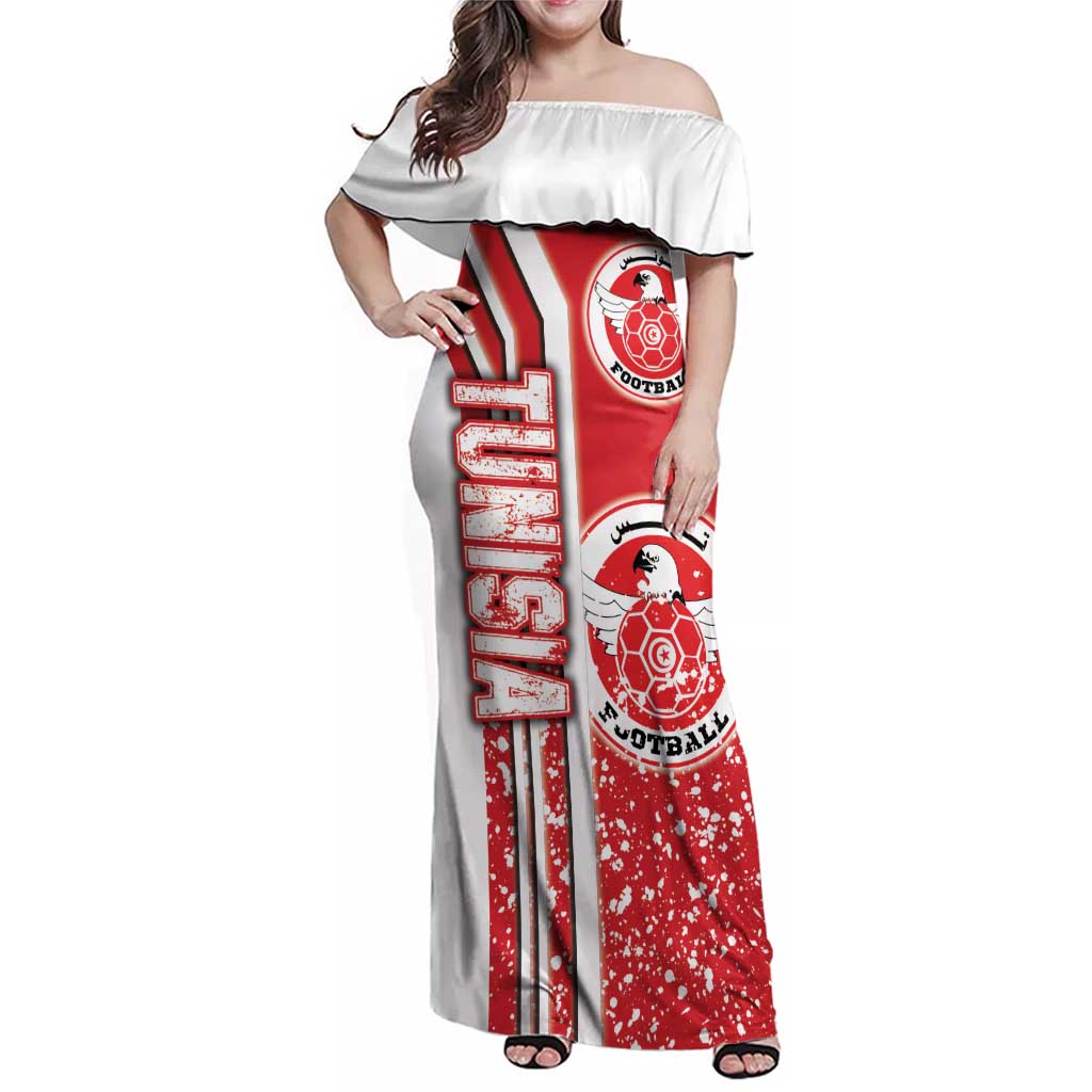 Tunisia Football Family Matching Off Shoulder Maxi Dress and Hawaiian Shirt Eagles of Carthage Soccer - Road To Champion