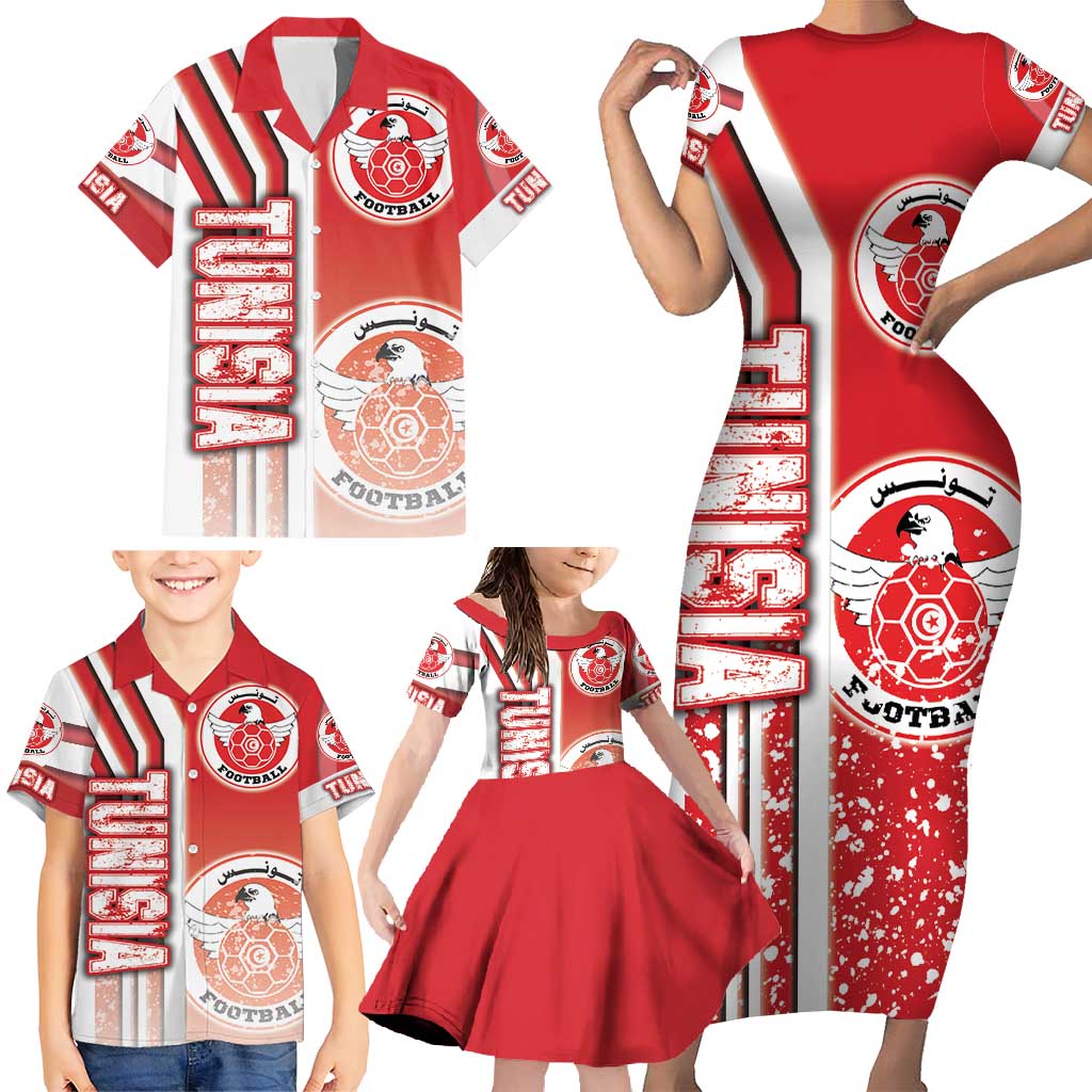 Tunisia Football Family Matching Short Sleeve Bodycon Dress and Hawaiian Shirt Eagles of Carthage Soccer - Road To Champion