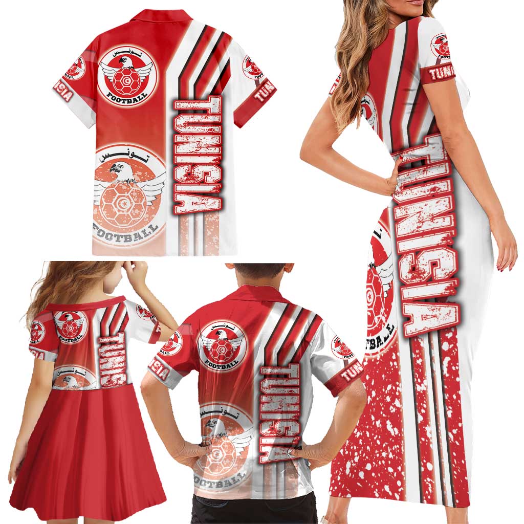 Tunisia Football Family Matching Short Sleeve Bodycon Dress and Hawaiian Shirt Eagles of Carthage Soccer - Road To Champion