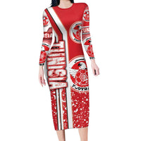 Tunisia Football Long Sleeve Bodycon Dress Eagles of Carthage Soccer - Road To Champion