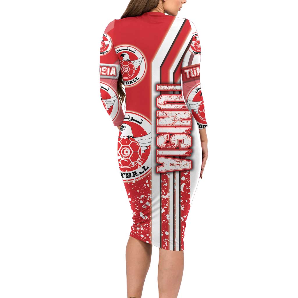 Tunisia Football Long Sleeve Bodycon Dress Eagles of Carthage Soccer - Road To Champion