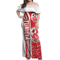 Tunisia Football Off Shoulder Maxi Dress Eagles of Carthage Soccer - Road To Champion