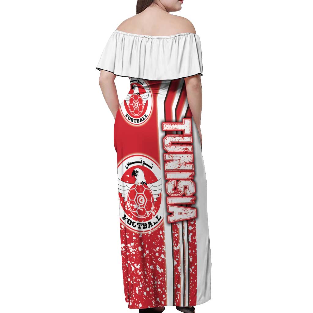 Tunisia Football Off Shoulder Maxi Dress Eagles of Carthage Soccer - Road To Champion