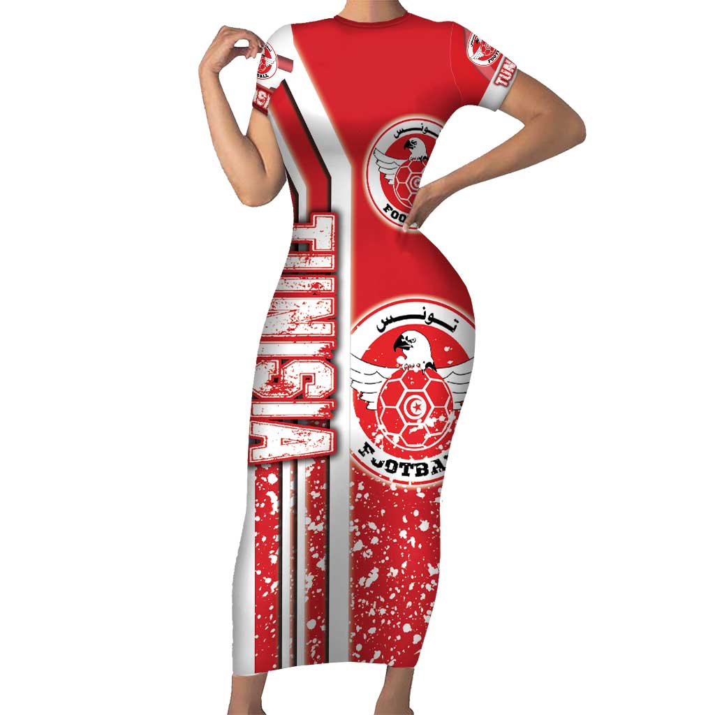 Tunisia Football Short Sleeve Bodycon Dress Eagles of Carthage Soccer - Road To Champion