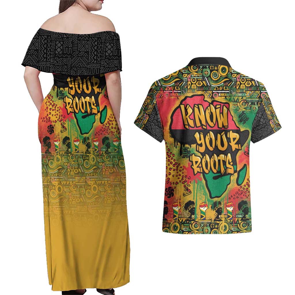 African Map Graffiti Couples Matching Off Shoulder Maxi Dress and Hawaiian Shirt Know You Roots - Wonder Print Shop