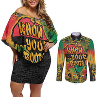 African Map Graffiti Couples Matching Off Shoulder Short Dress and Long Sleeve Button Shirt Know You Roots - Wonder Print Shop