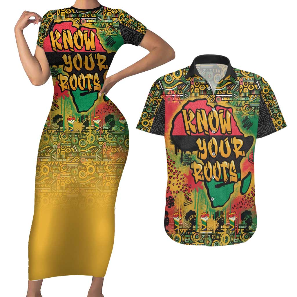 African Map Graffiti Couples Matching Short Sleeve Bodycon Dress and Hawaiian Shirt Know You Roots - Wonder Print Shop