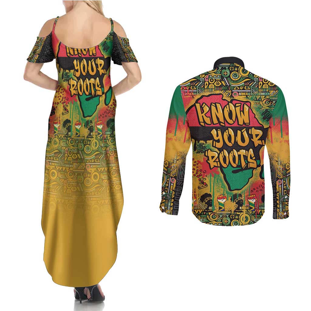 African Map Graffiti Couples Matching Summer Maxi Dress and Long Sleeve Button Shirt Know You Roots - Wonder Print Shop