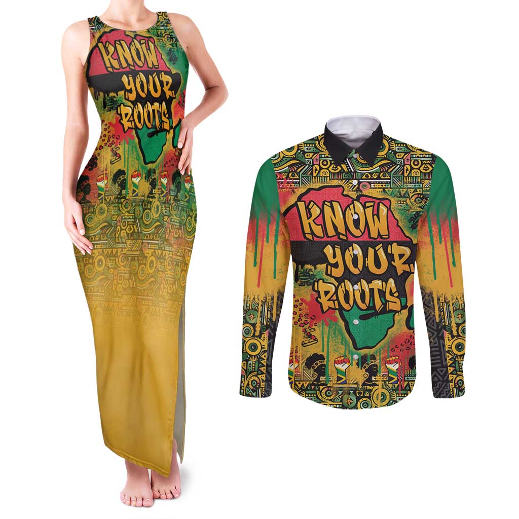 African Map Graffiti Couples Matching Tank Maxi Dress and Long Sleeve Button Shirt Know You Roots - Wonder Print Shop