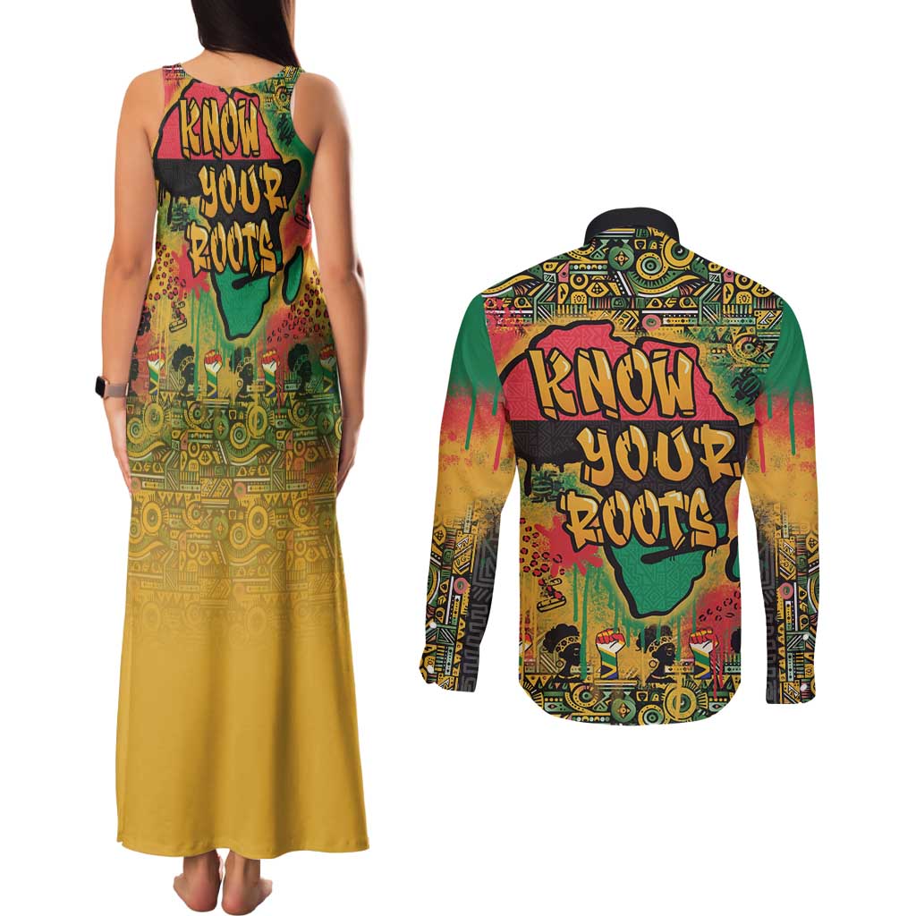 African Map Graffiti Couples Matching Tank Maxi Dress and Long Sleeve Button Shirt Know You Roots - Wonder Print Shop