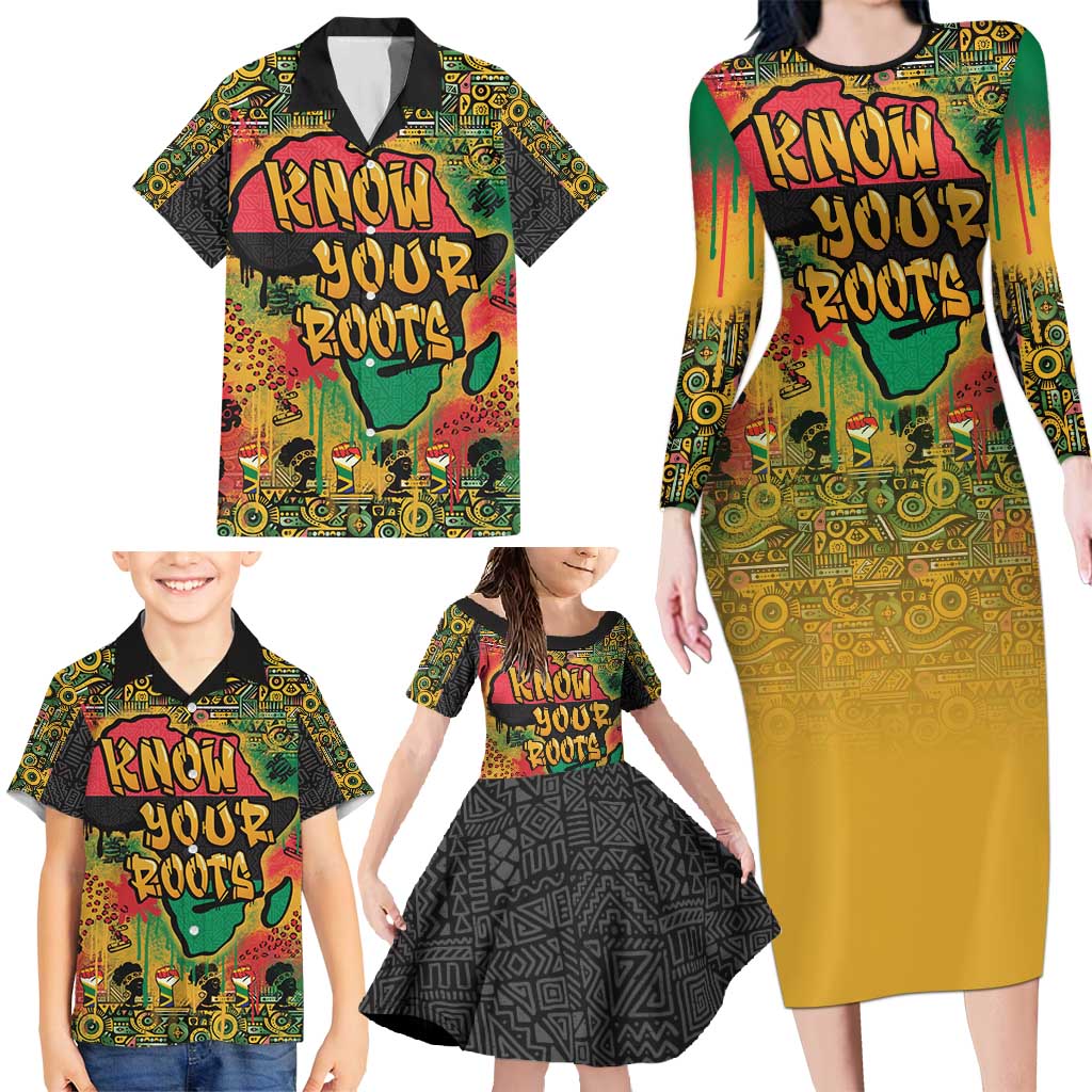 African Map Graffiti Family Matching Long Sleeve Bodycon Dress and Hawaiian Shirt Know You Roots - Wonder Print Shop