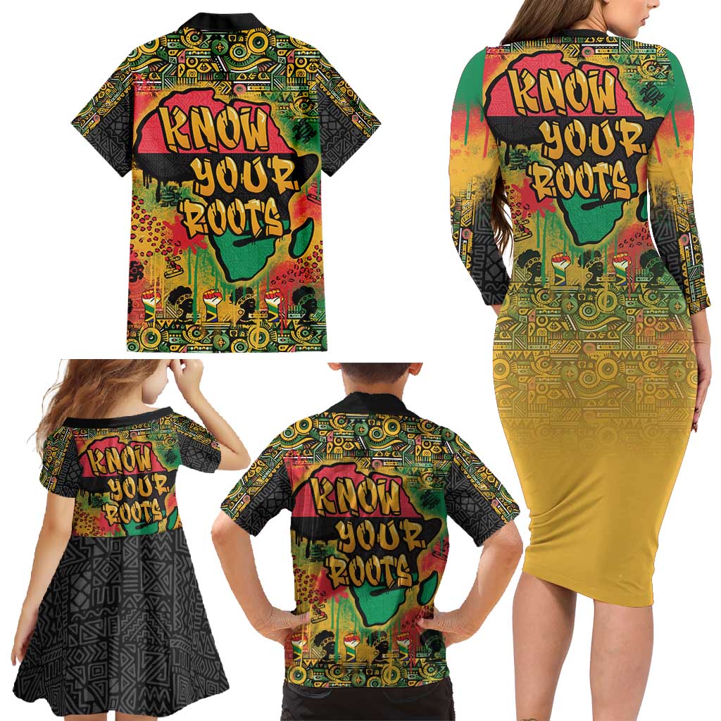 African Map Graffiti Family Matching Long Sleeve Bodycon Dress and Hawaiian Shirt Know You Roots - Wonder Print Shop