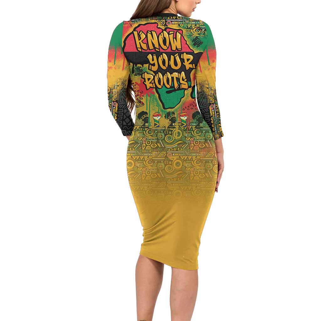African Map Graffiti Family Matching Long Sleeve Bodycon Dress and Hawaiian Shirt Know You Roots - Wonder Print Shop