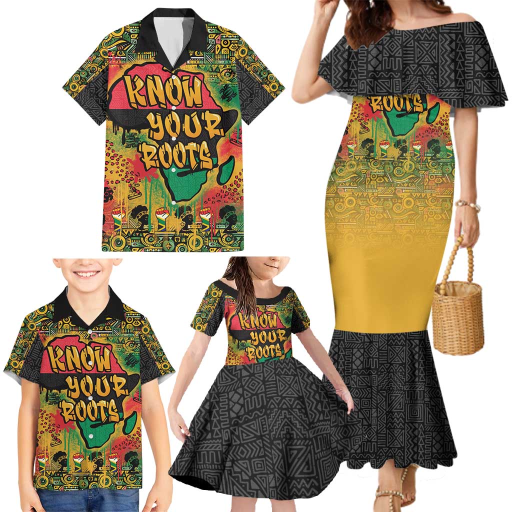 African Map Graffiti Family Matching Mermaid Dress and Hawaiian Shirt Know You Roots - Wonder Print Shop